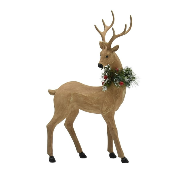 Holiday Time Elegant Standing Resin Reindeer Figurine with Wreath Table
