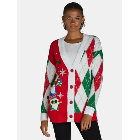 Holiday Time Embellished Cardigan Sweater, Women's, Sizes XS-XXXL