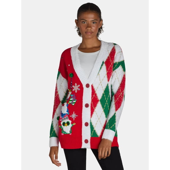 Holiday Time Embellished Cardigan Sweater, Women's, Sizes XS-XXXL