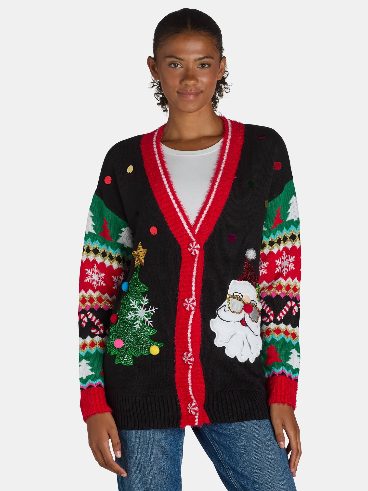 Holiday Time Embellished Cardigan Sweater, Women's, Sizes XS-XXXL