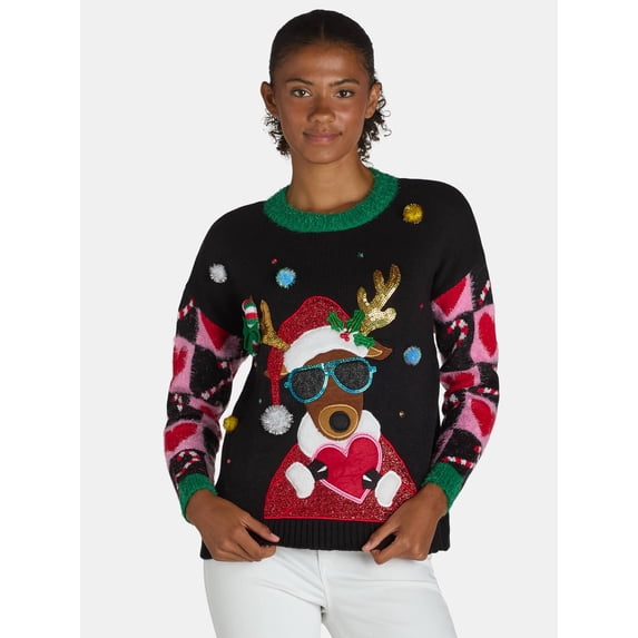 Holiday Time Embellished Sweater, Women’s, Sizes XS-3X