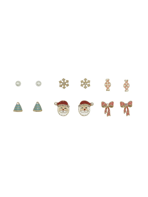 Festive Christmas Earrings, 6-Pair Set