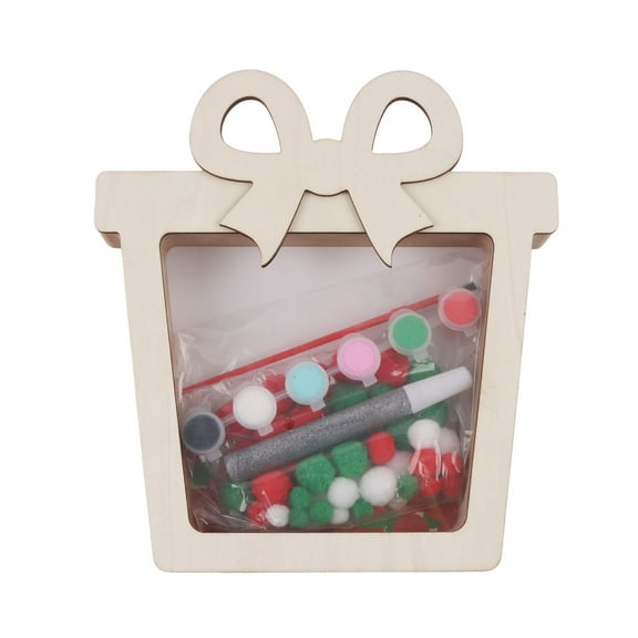 Holiday Time Fillable Present and Paint Kit, 8.5 x 9.17 x 1.26 Inch, Wooden Decoration, Unisex, Holiday