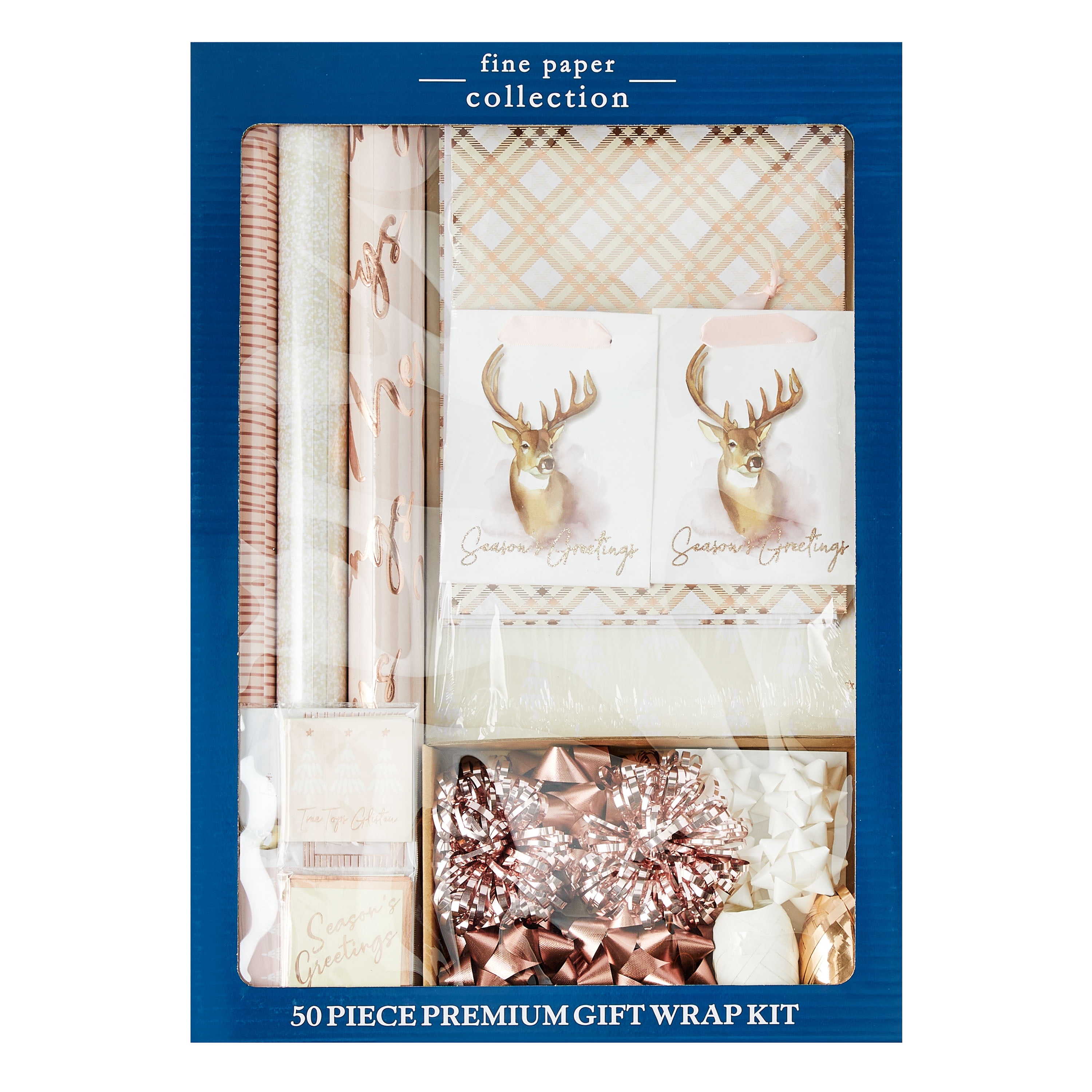 Holiday Time Fine Paper Collection 50 Piece Premium Gift Wrap Kit, Rose Gold