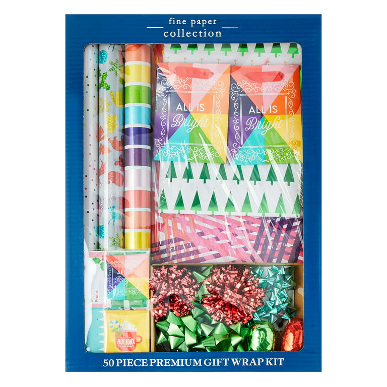Holiday Time Fine Paper Collection 50 Piece Premium Gift Wrap Kit