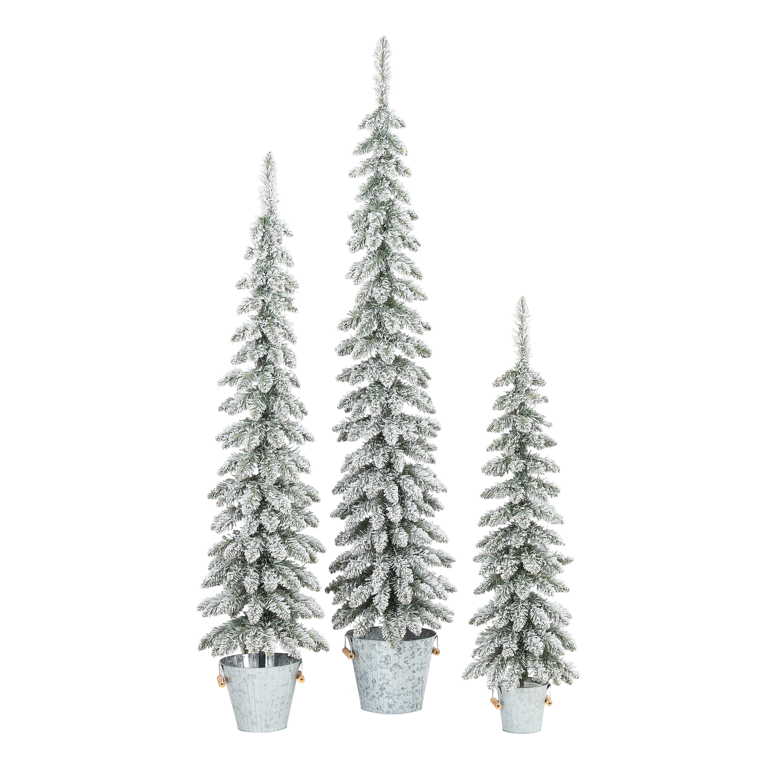 Holiday Time Flocked Pine Tree with Galvanized Bucket Set of 3 - image 1 of 6