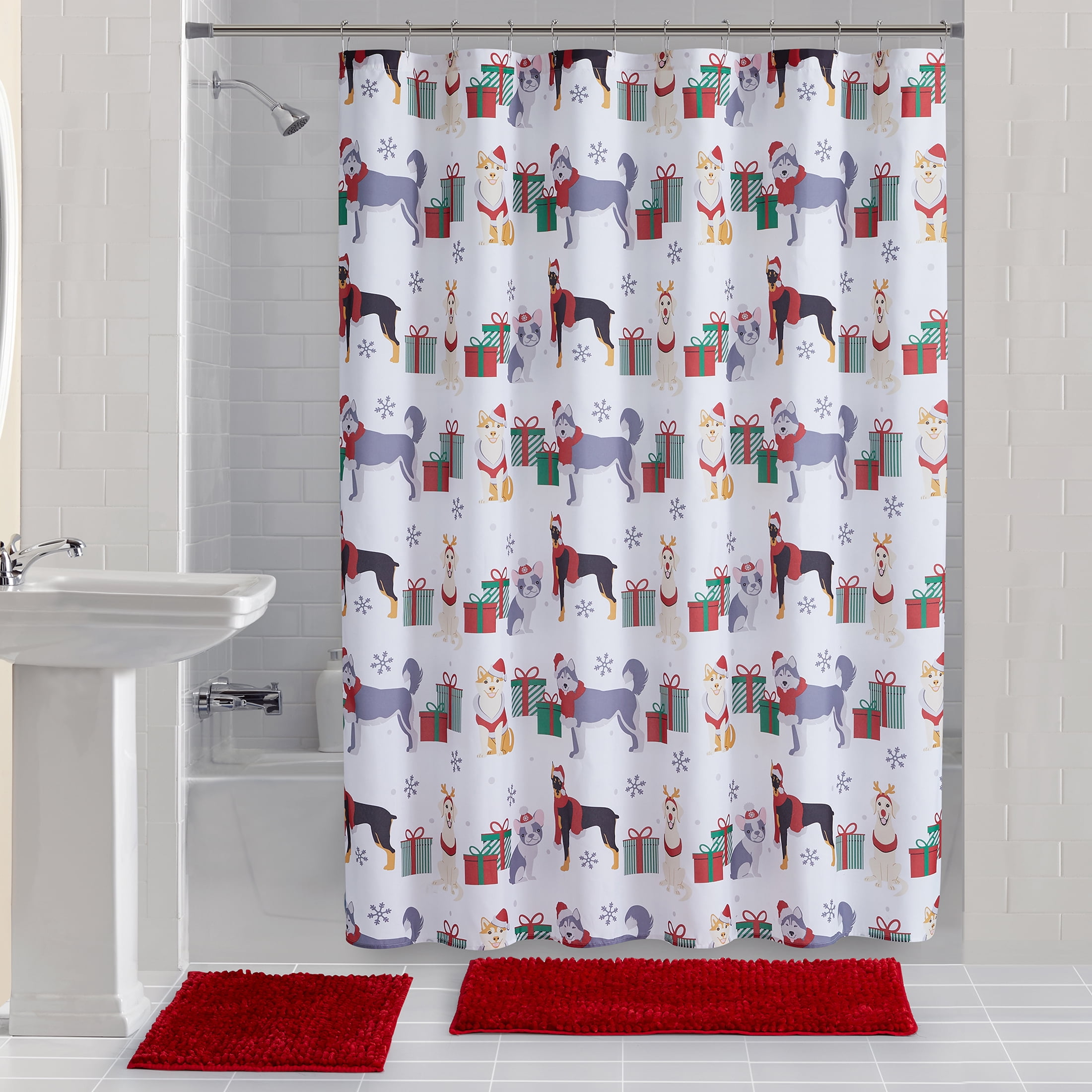 Holiday Time Furry Holiday Microfiber Fabric Shower Curtain Bath Set Multi 15 Pieces Walmart
