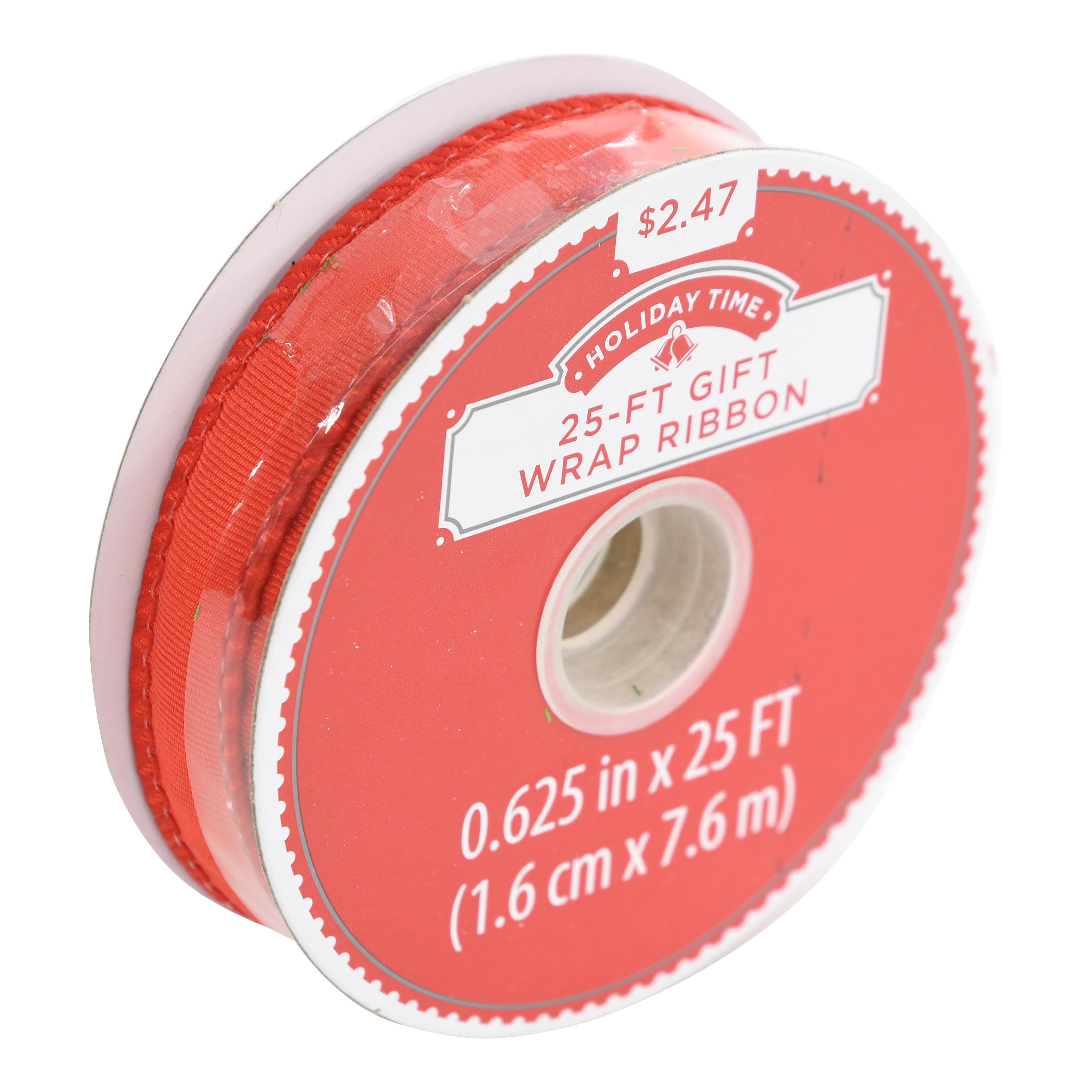 Holiday Time Gift Wrap Ribbon, Red, 25'