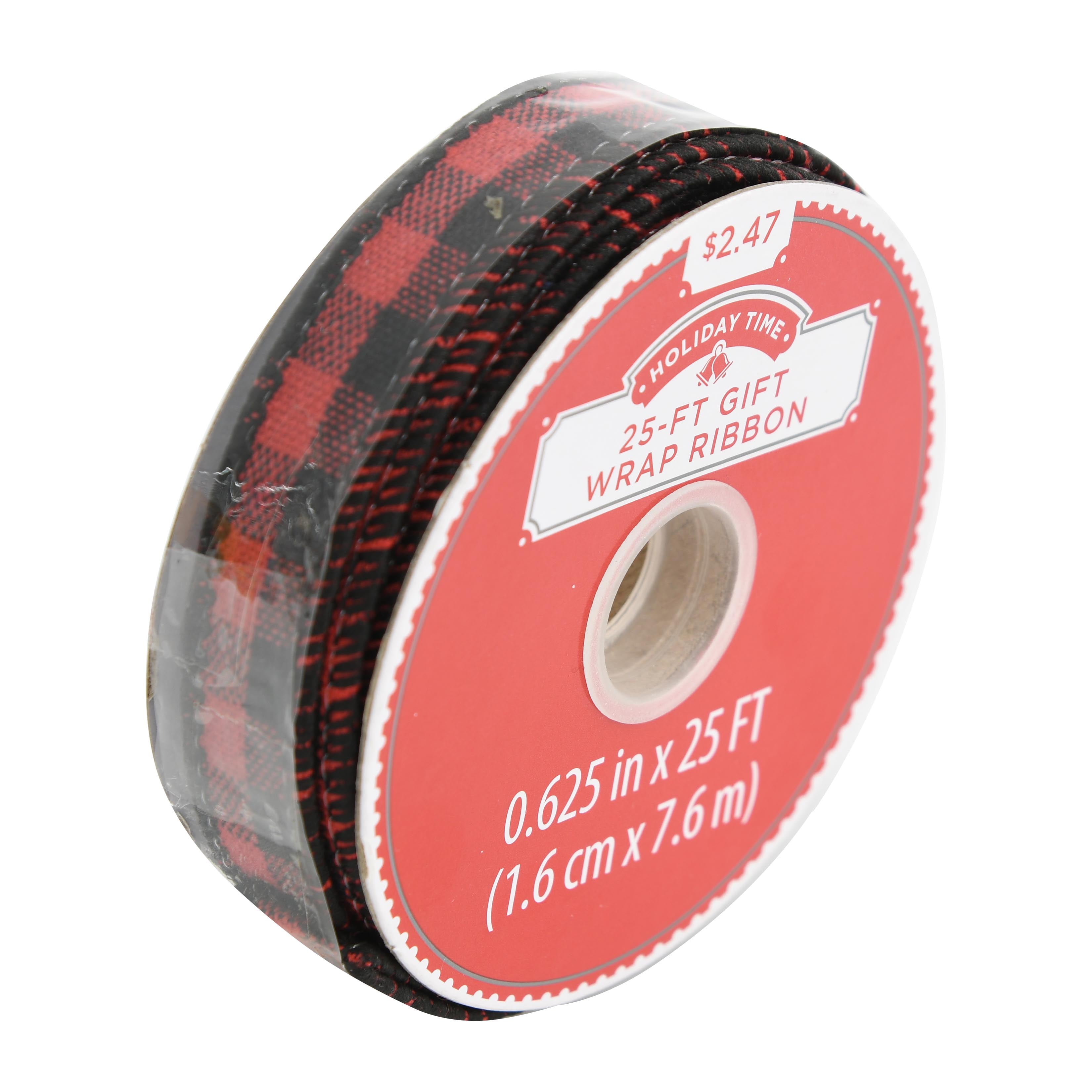 Holiday Time Gift Wrap Ribbon, Red & Black, .625" x 25'