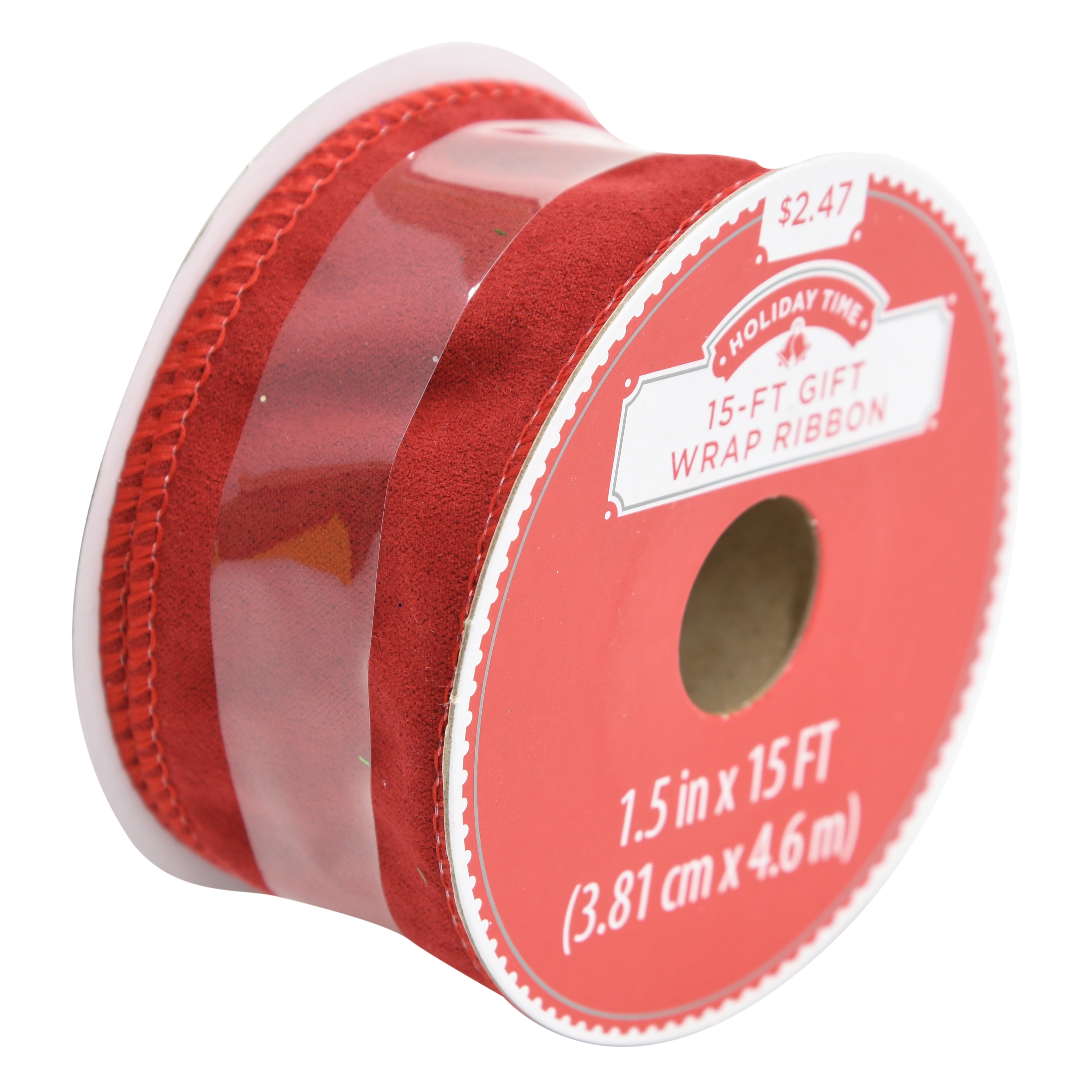 Holiday Time Gift Wrap Ribbon, Red Velvet, 1.5" x 15'