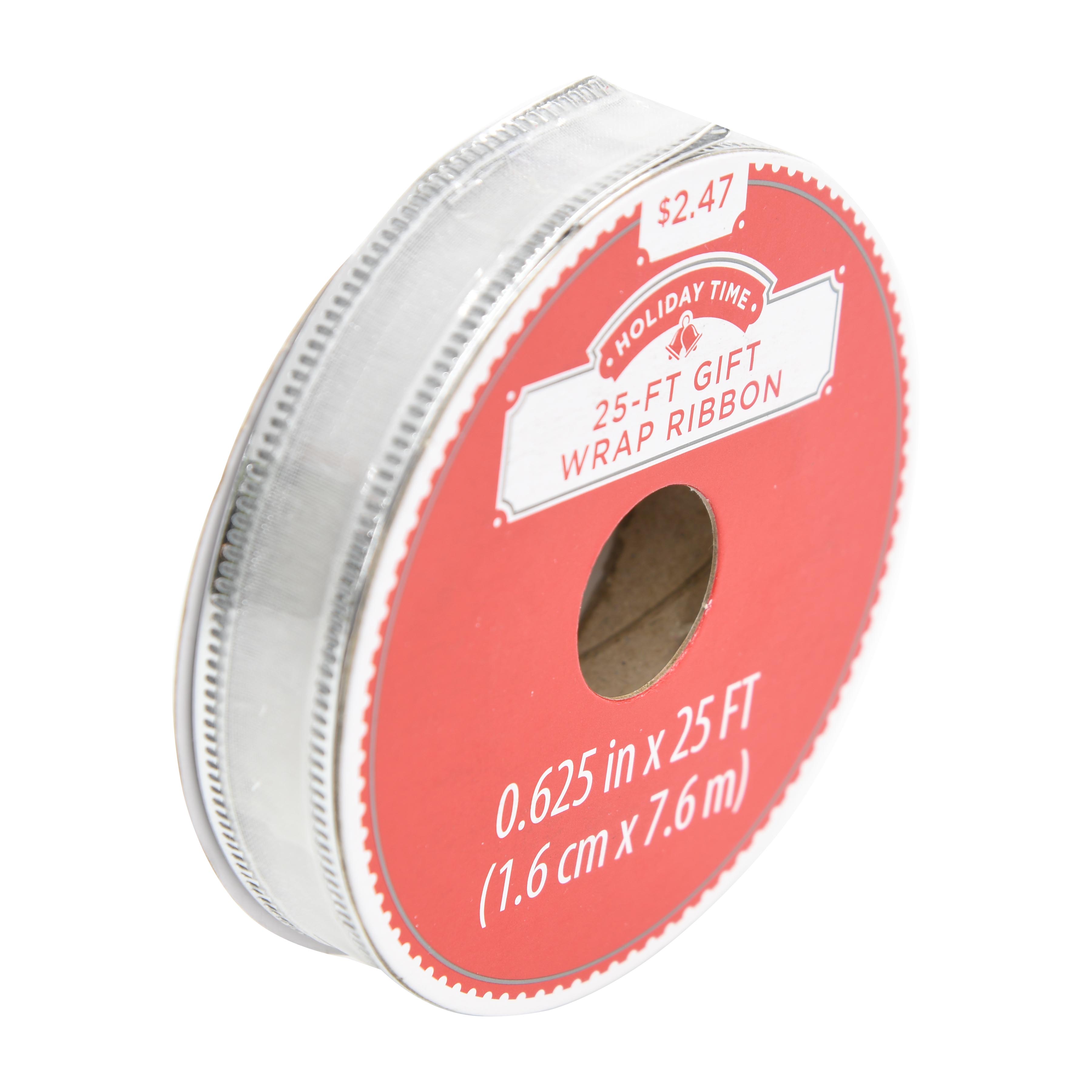 Holiday Time GiftWrap Ribbon, Sheer Silver, 0.625" x 25'