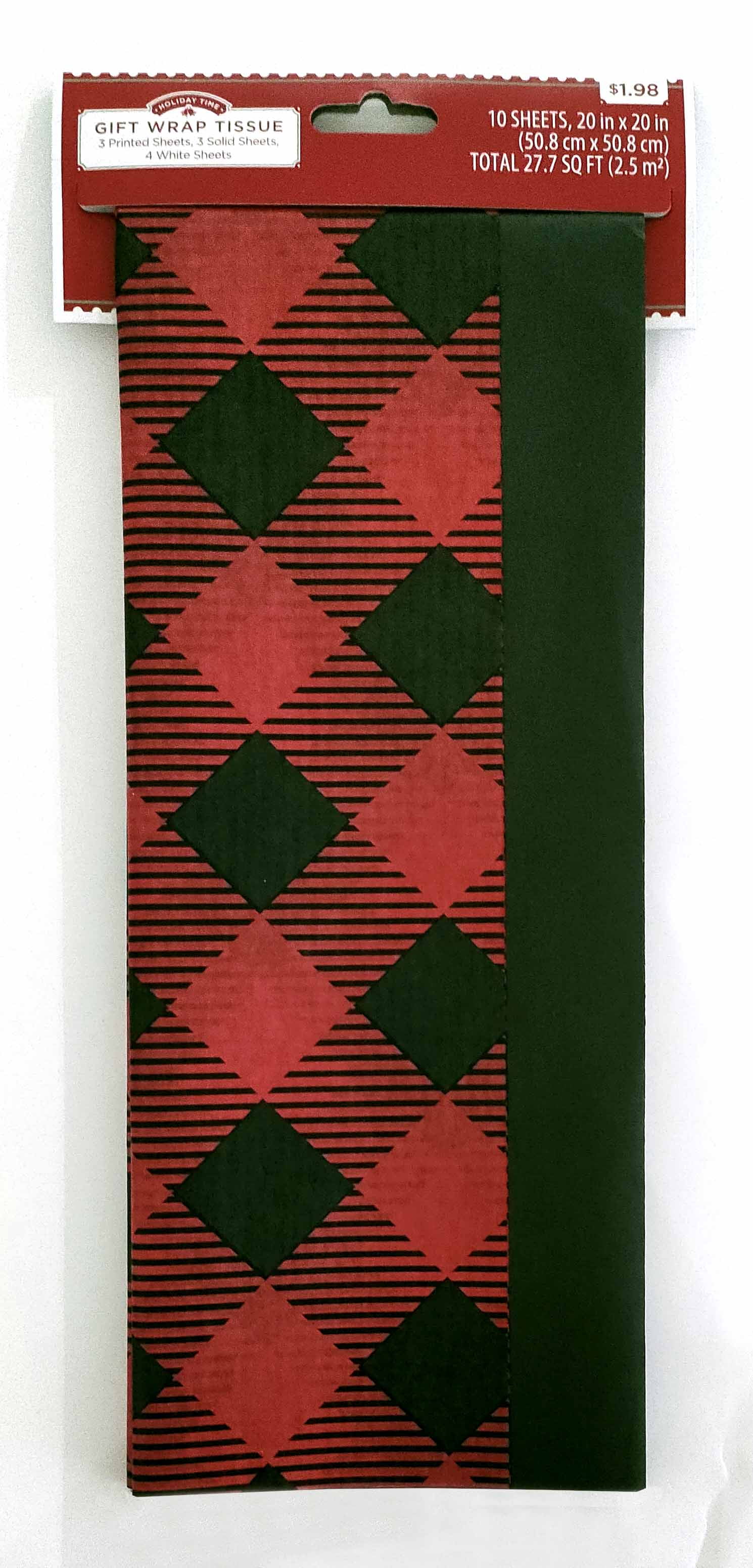 Holiday Time Gift Wrap Tissue, Red and Black Plaid, 10 Count