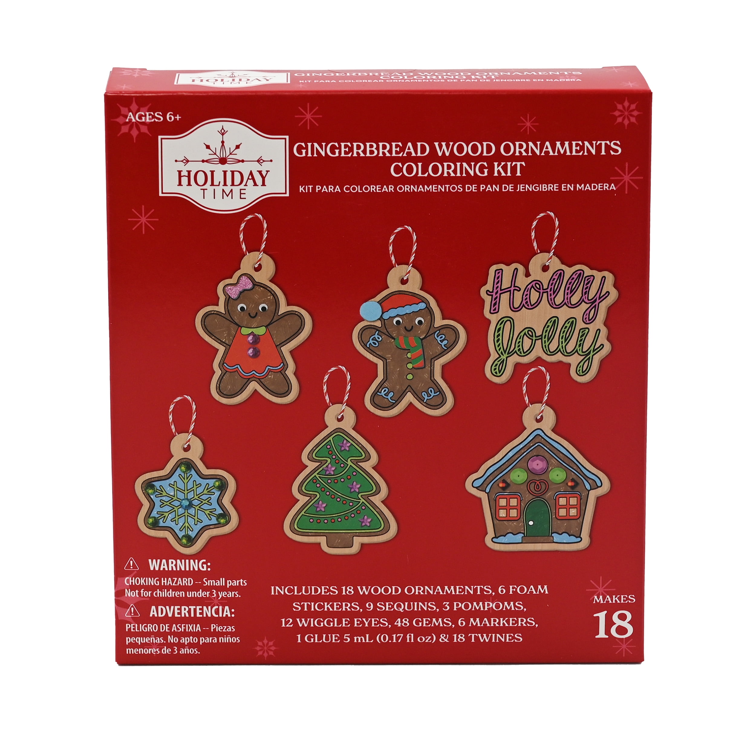 Holiday Time Gingerbread Wood Multicolor Ornament Coloring Kit, Makes
