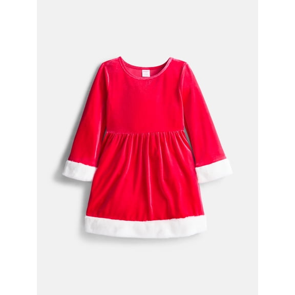 Holiday Time Girls' Velour Santa Dress with Faux Fur Trim, Sizes 4-18