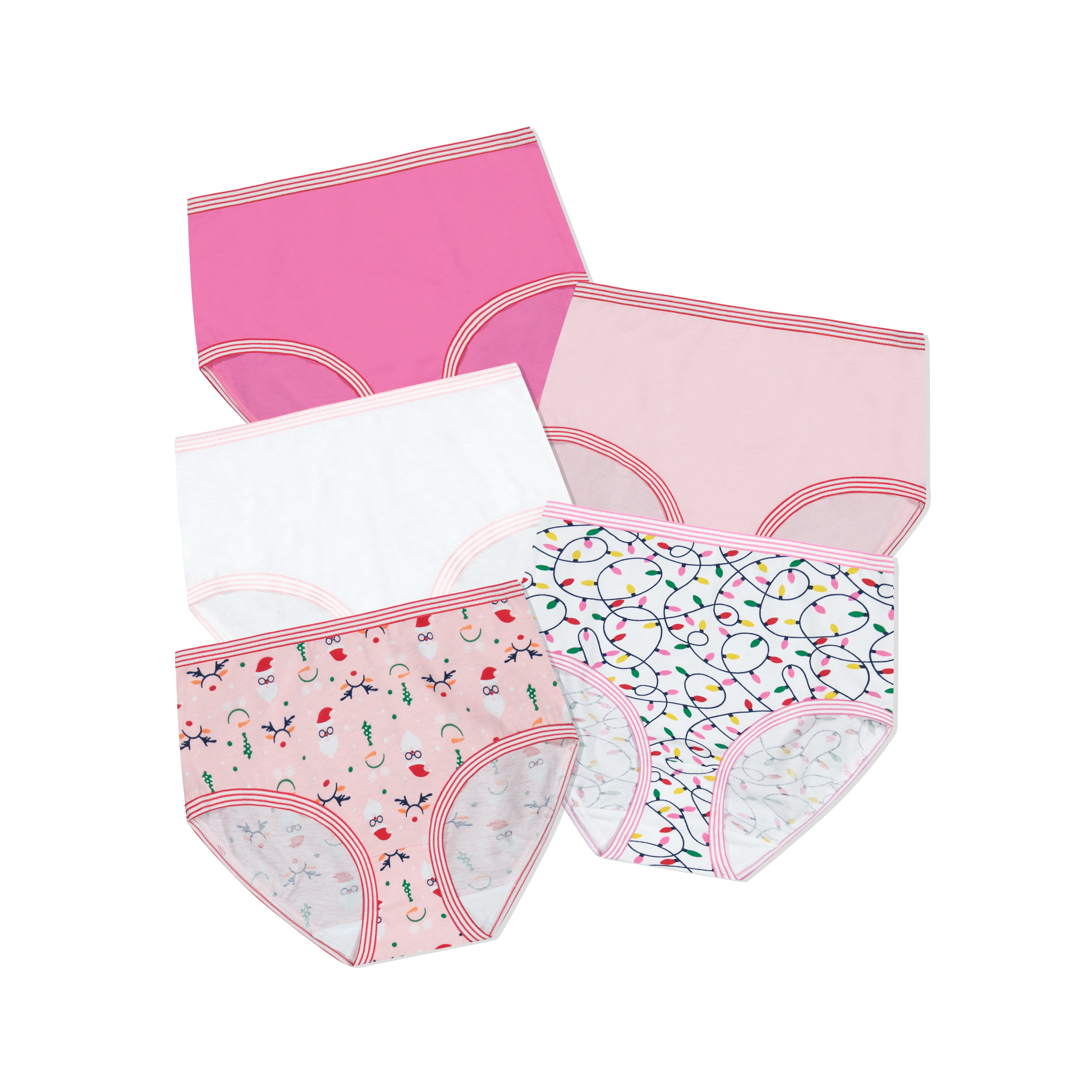 Christmas Girls' Cotton Brief Panties from Holiday Time, 5-Pack, Sizes 4-18