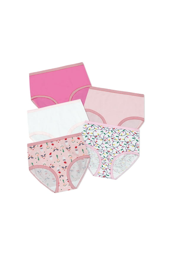 Christmas Girls' Cotton Brief Panties from Holiday Time, 5-Pack, Sizes 4-18