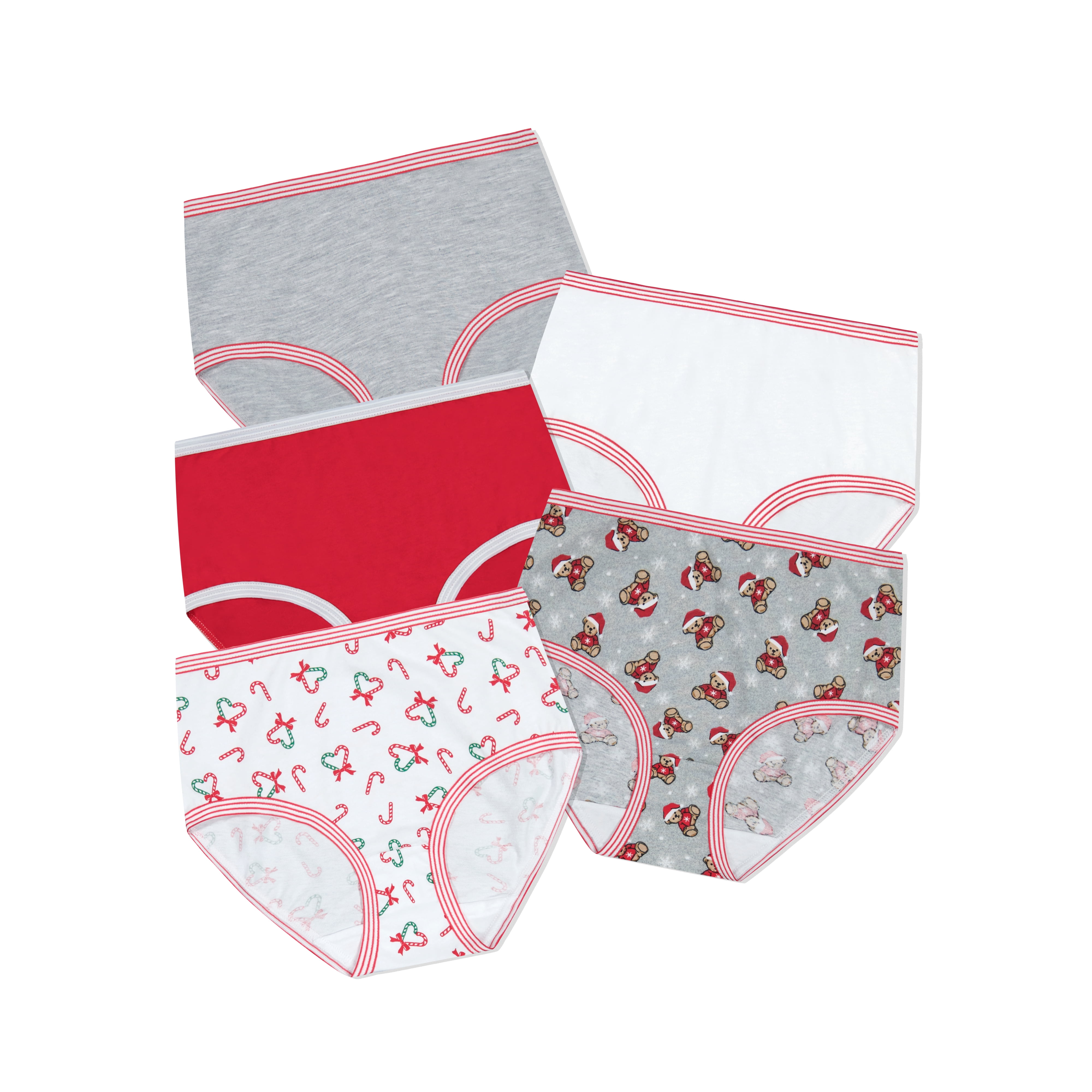 Christmas Girls' Cotton Brief Panties from Holiday Time, 5-Pack, Sizes 4-18