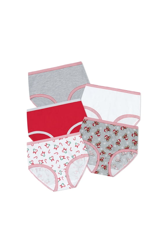 Christmas Girls' Cotton Brief Panties from Holiday Time, 5-Pack, Sizes 4-18