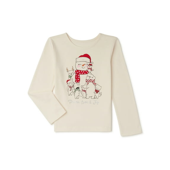 Holiday Time Girls Christmas Long Sleeve Snowman T-Shirt, Sizes 4-18
