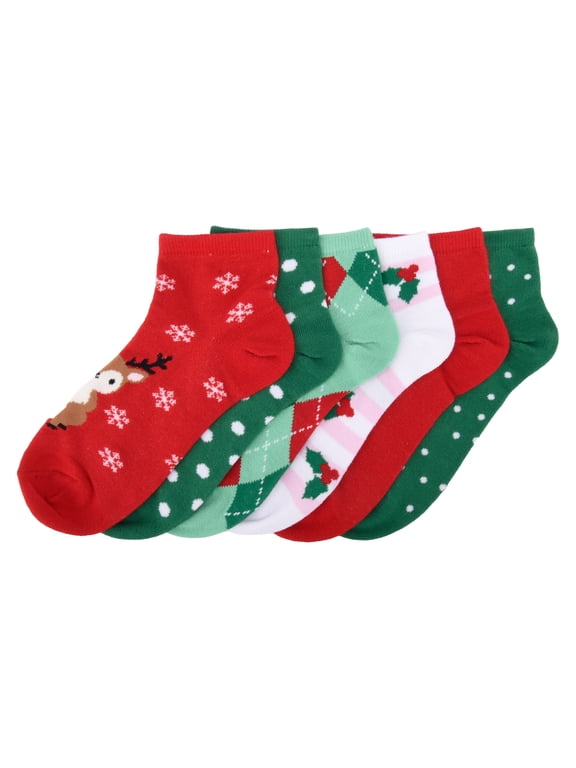 Girls Christmas Quarter Crew Socks 3-Pack, Medium