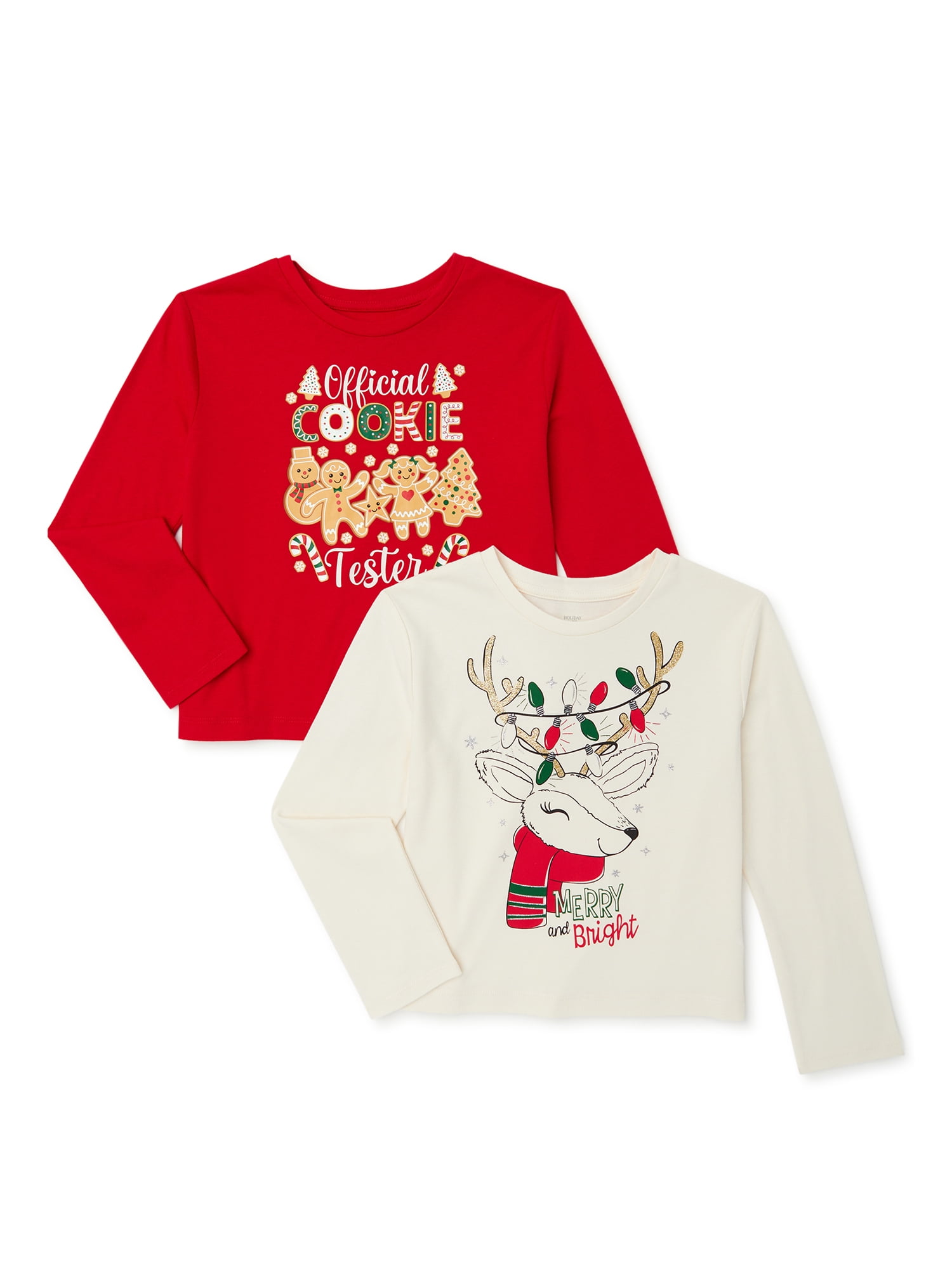 Holiday Time Girls Long Sleeve Christmas Graphic Tee 2 Pack Sizes 4 holiday-time-girls-long-sleeve-christmas-graphic-tee-2-pack-sizes-4