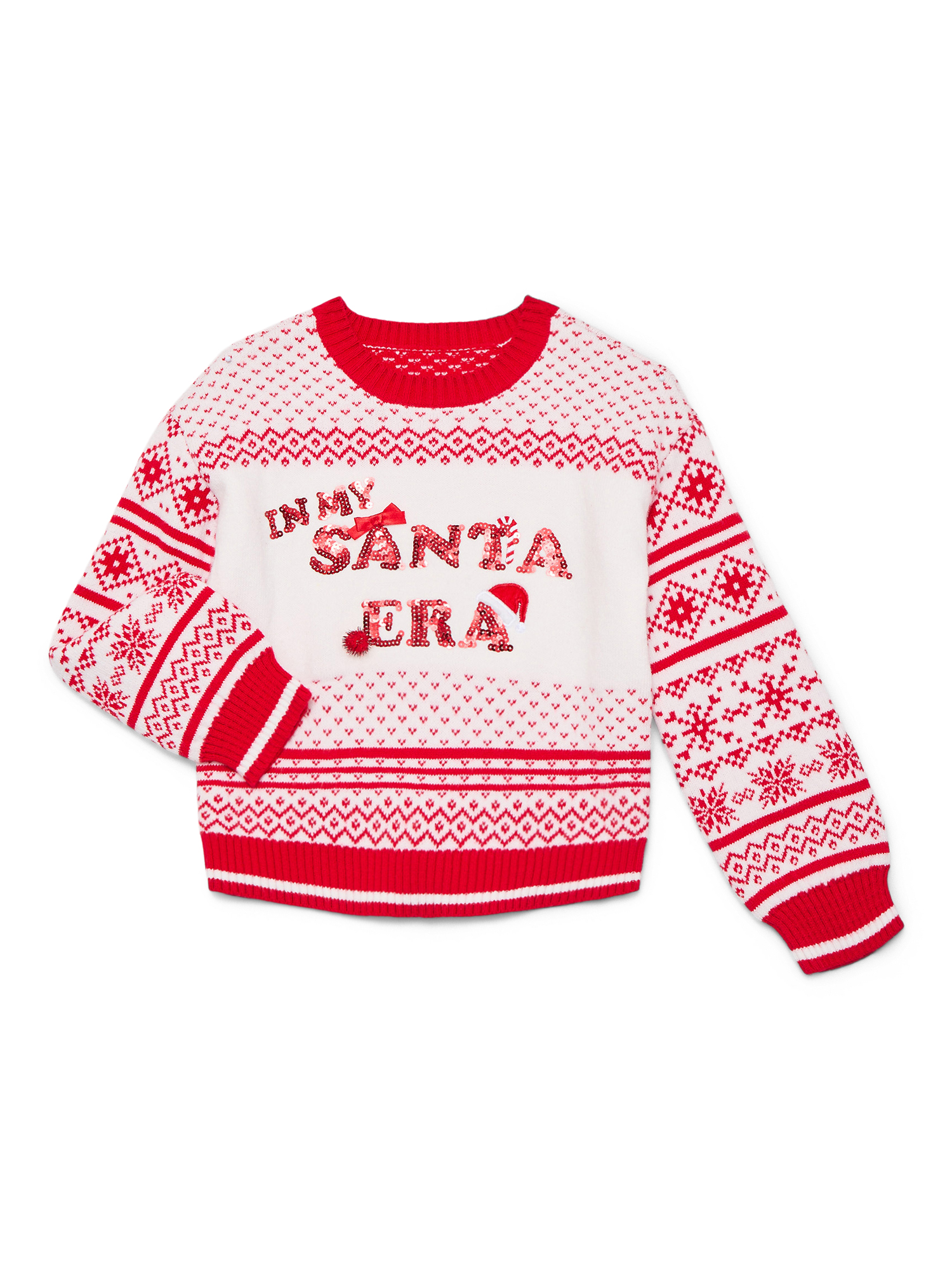 Holiday Time Girls Long Sleeve Christmas Sweater, Sizes 4-18 & Plus