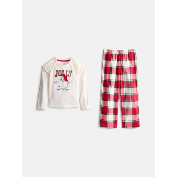 Holiday Time Girls Long Sleeve Graphic Tee and Pants Pajama Set, 2 Piece, Sizes 4-18
