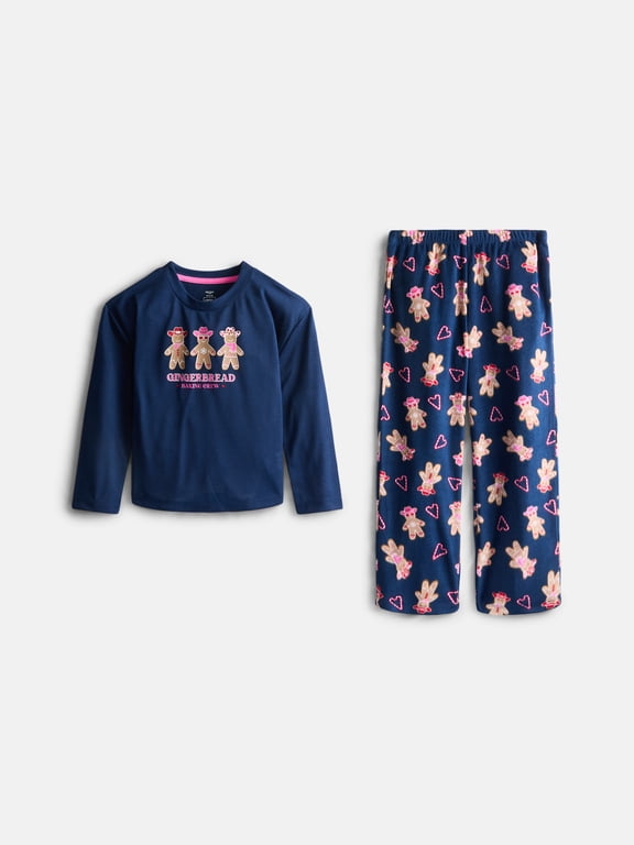 Girls Long Sleeve Graphic Tee and Pants Pajama Set, 2 Piece, Sizes 4-18