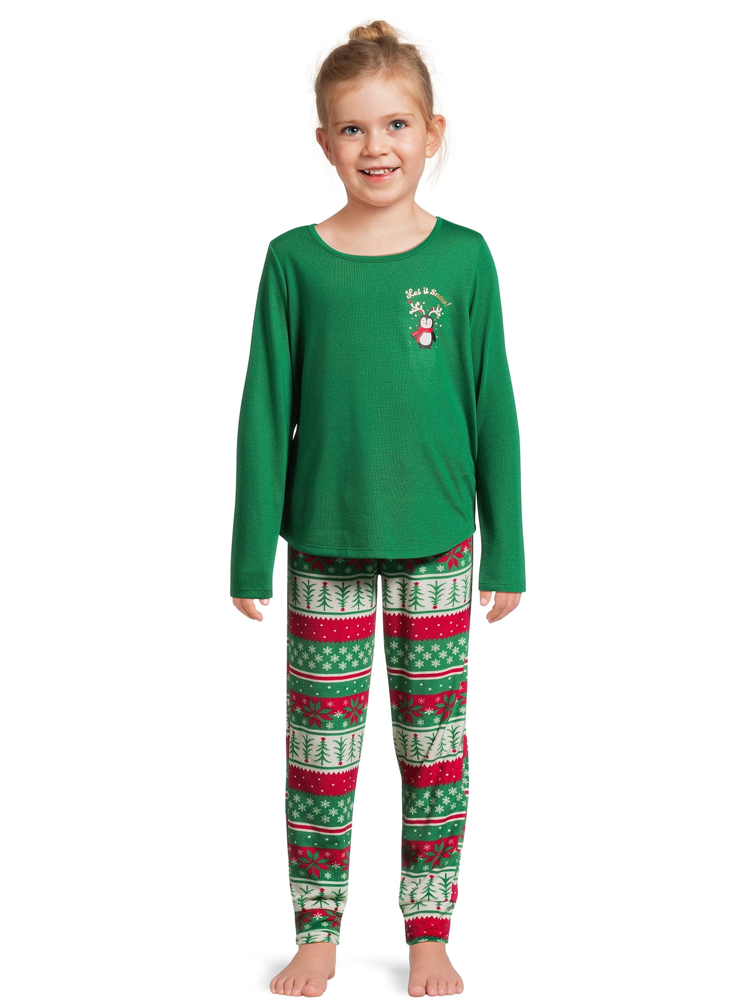 Holiday Time Girls Long Sleeve Top and Pants Pajama Set, 2Piece Set