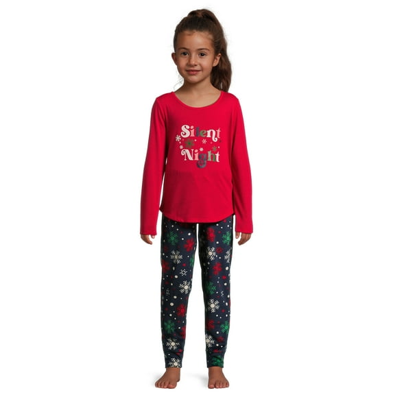 Holiday Time Girls Long Sleeve Top and Pants Pajama Set, 2-Piece Set, Sizes 4-18 & Plus