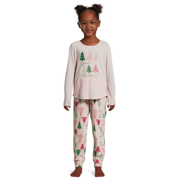 Holiday Time Girls Long Sleeve Top and Pants Pajama Set, 2-Piece Set, Sizes 4-18 & Plus