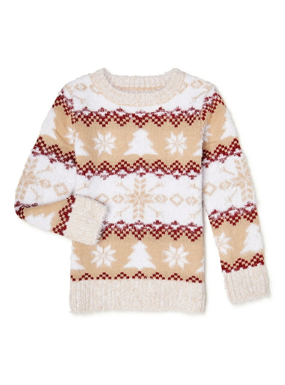 Holiday Time Girls’ Novelty Holiday Pullover Sweater, Sizes 4-18 & Plus