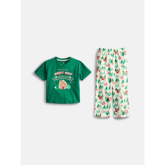 Holiday Time Girls Graphic Tee and Pants Pajama Set, 2-Piece, Sizes 4-18