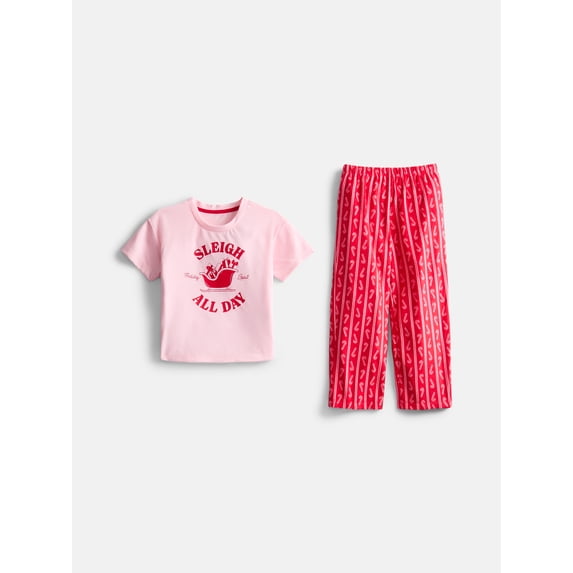 Holiday Time Girls Graphic Tee and Pants Pajama Set, 2-Piece, Sizes 4-18