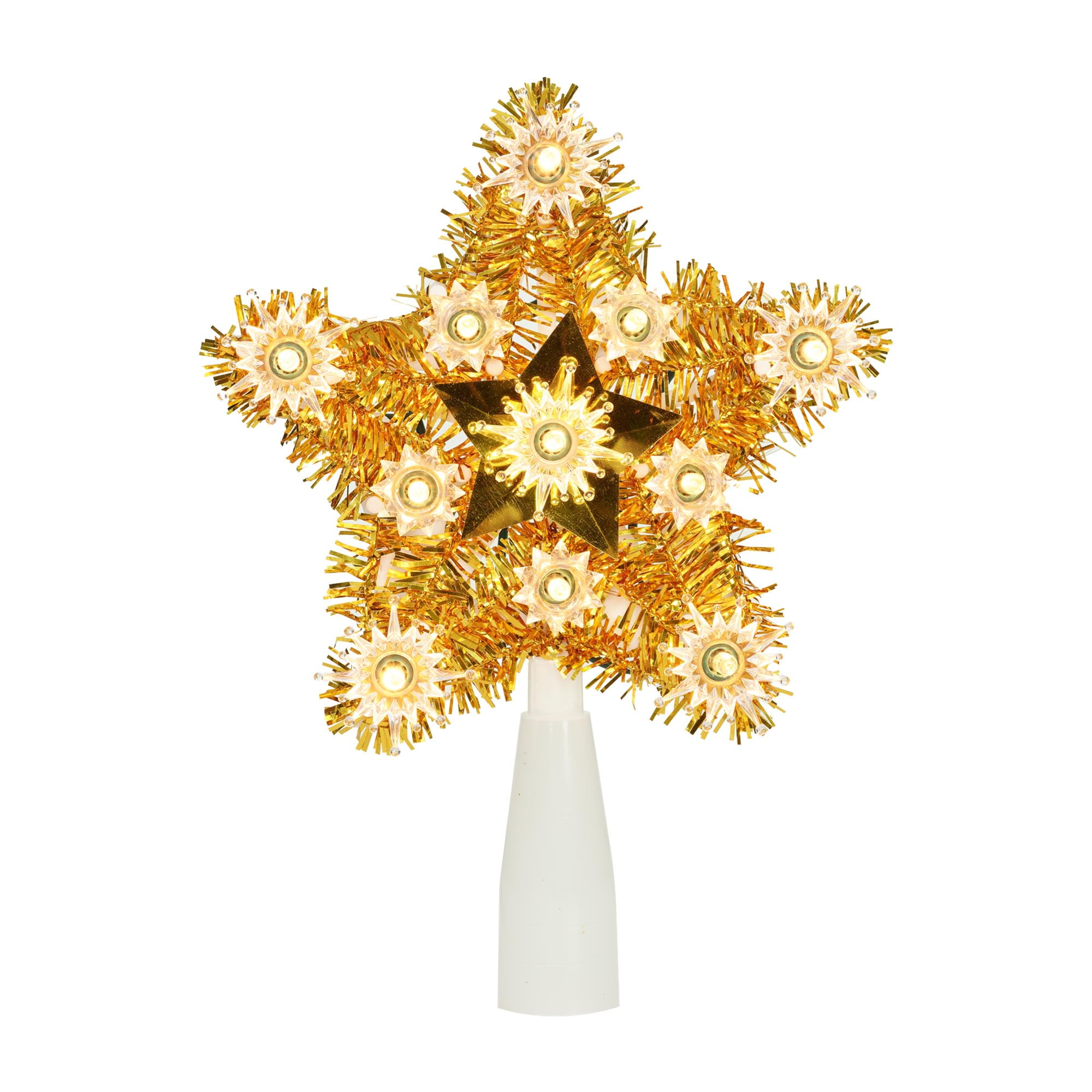 Holiday Time Gold Tinsel Star Christmas Tree Topper, 6"