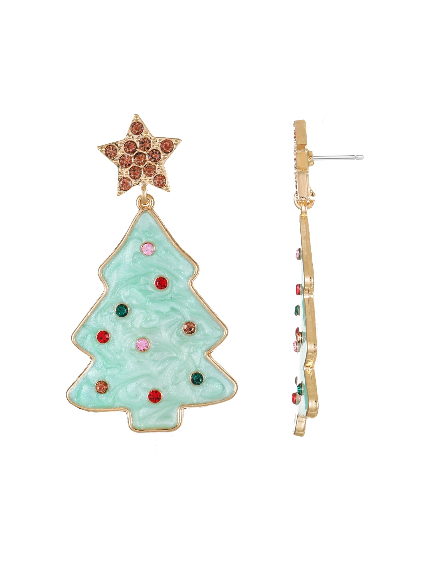 Holiday Time Goldtone Christmas Tree Earrings, 1 Pair