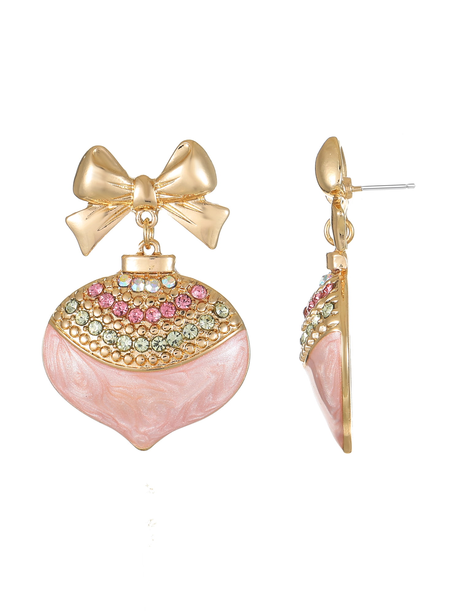 Holiday Time Goldtone Embellished Ornament Earrings, Pink, 1 Pair