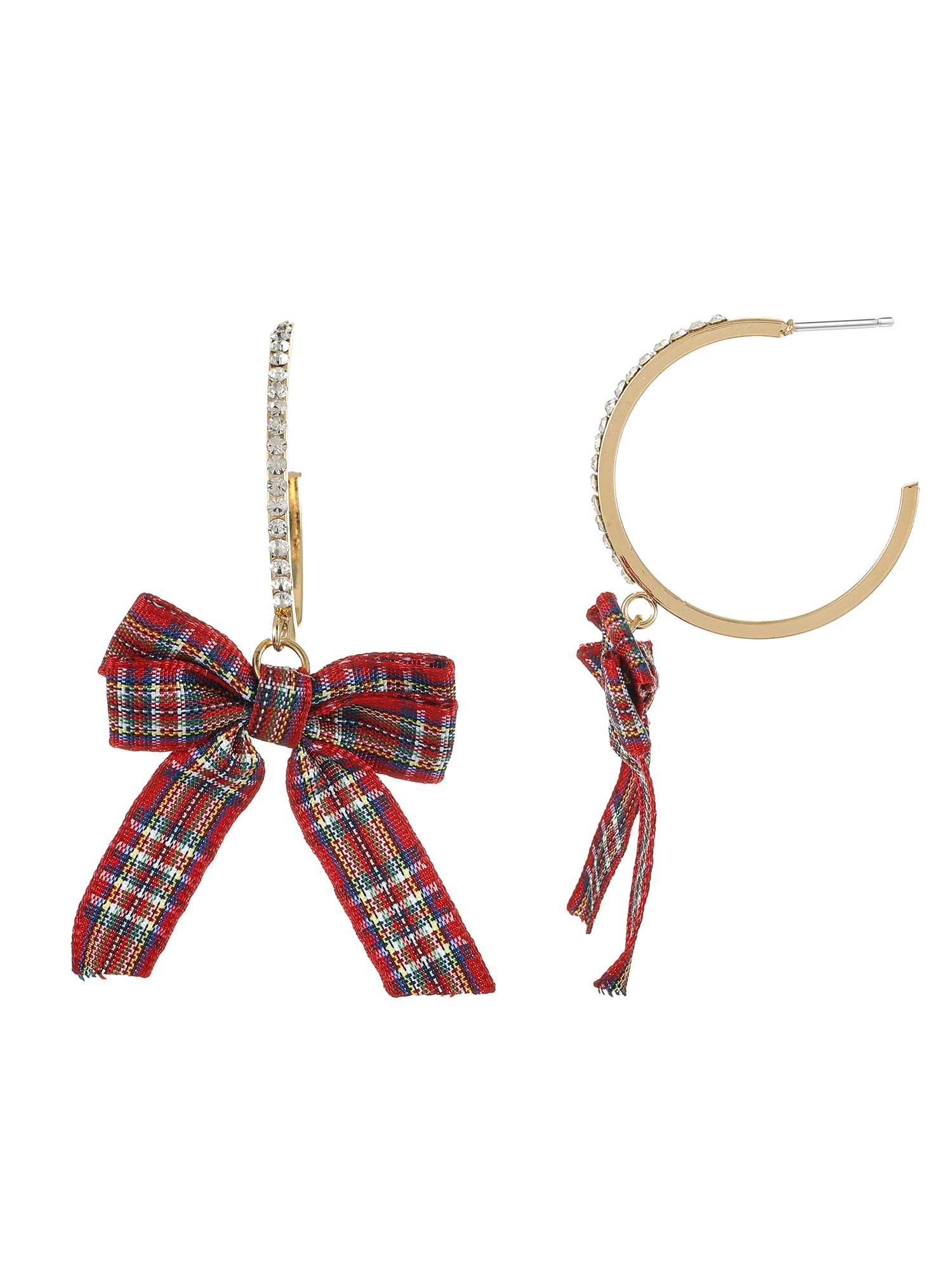 Holiday Time Goldtone Hoop with Red Bow Earrings, 1 Pair