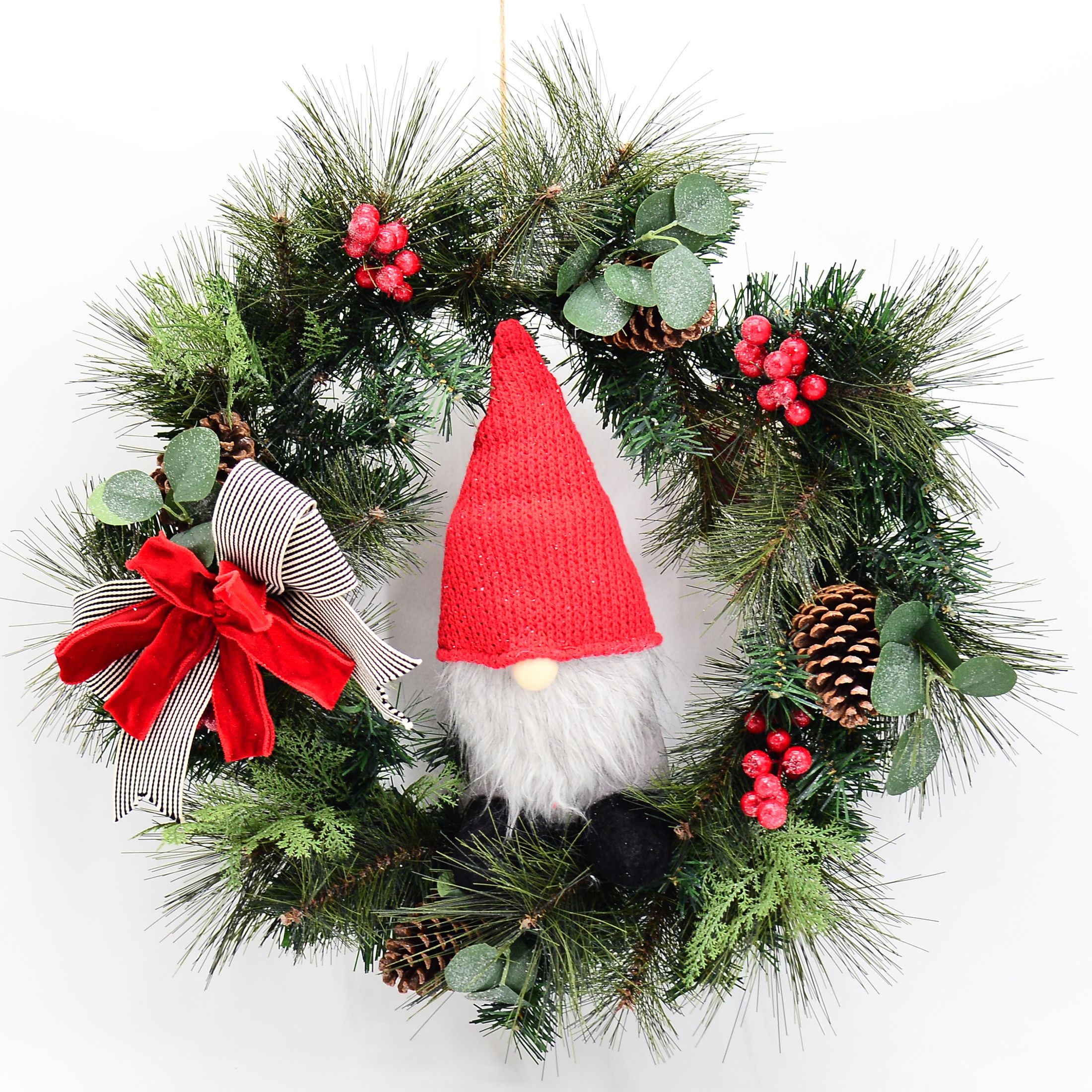 Holiday Time Green Christmas Wreath with Gnome, Decorative Accent Hanging Ornament, 26"H - image 1 of 5