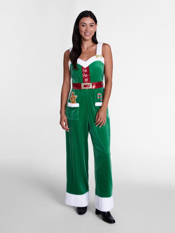 Women’s Christmas Elf Velvet Sleeveless Jumpsuit by Holiday Time, Sizes XXS-XXL