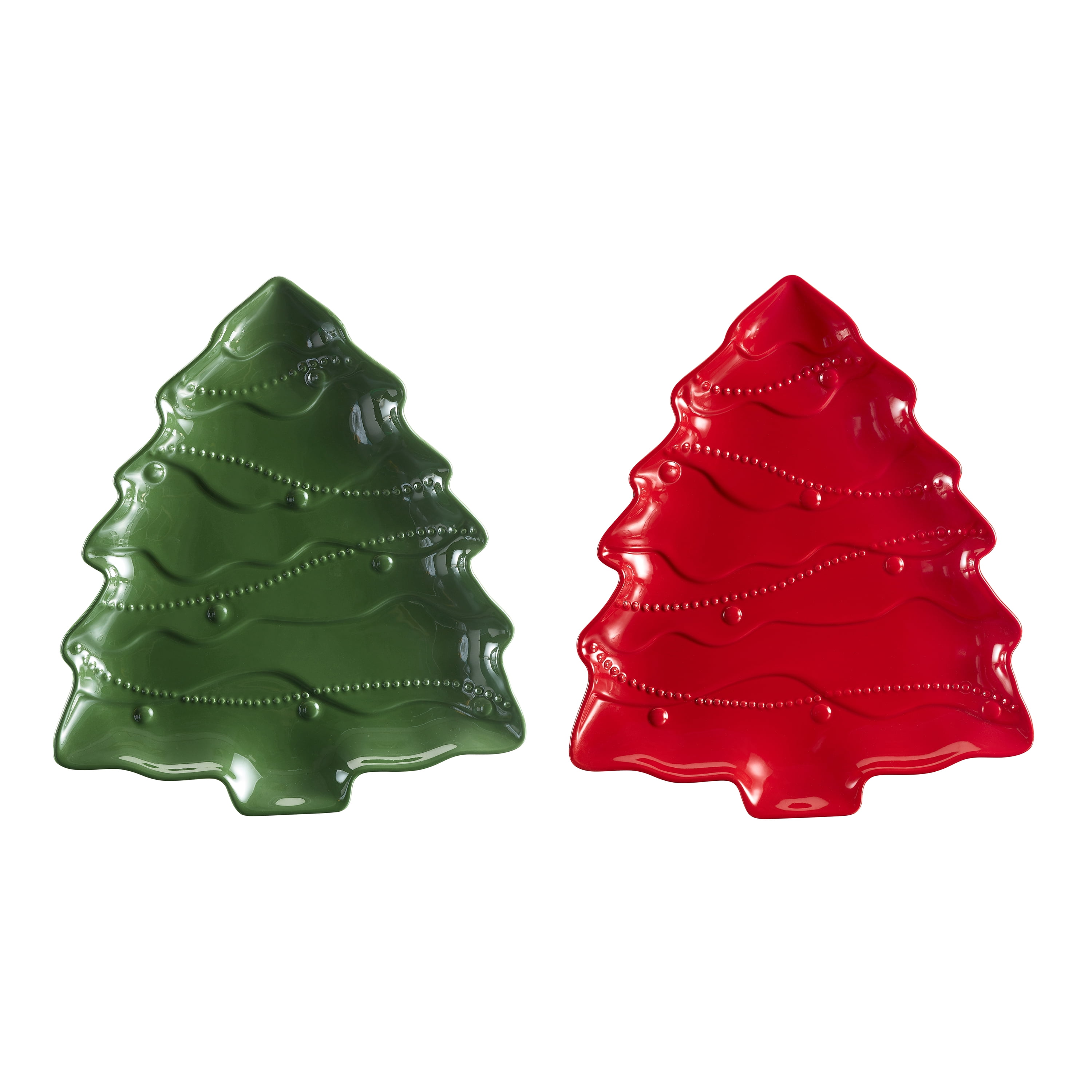 Holiday Time Green and Red Christmas Tree Plates, Set of 2