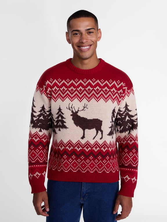 Men's Crewneck Christmas Sweater with Long Sleeves, Midweight, Sizes XS-3XL