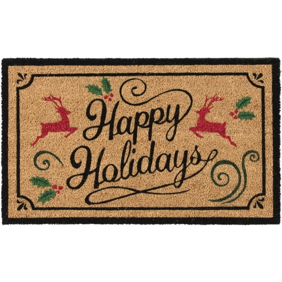Holiday Time Happy Holidays Coir Outdoor Doormat, 18" x 30"