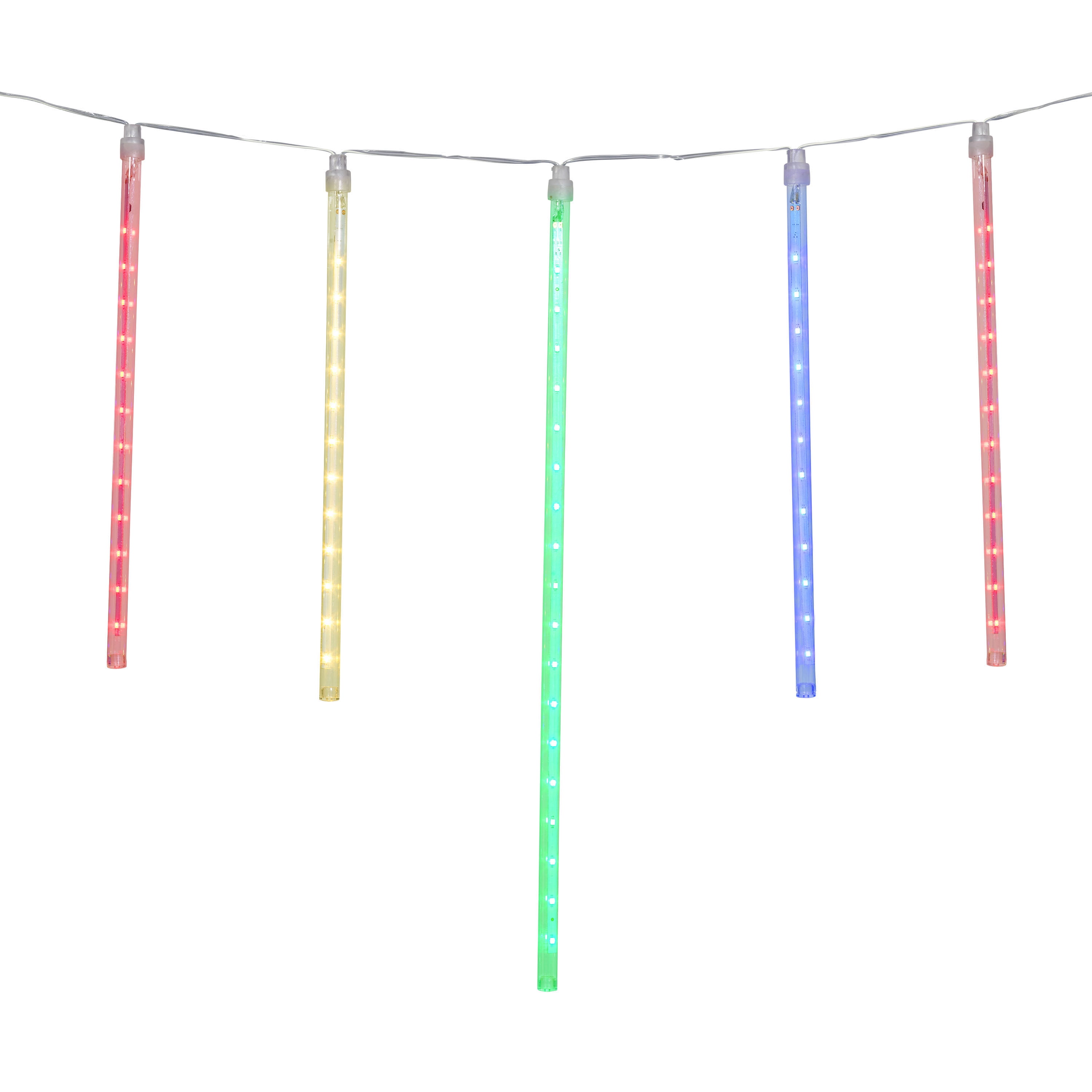 Holiday Time Indoor Outdoor 12Count Multicolor LED Dripping Icicle Christmas Lights, 16 feet