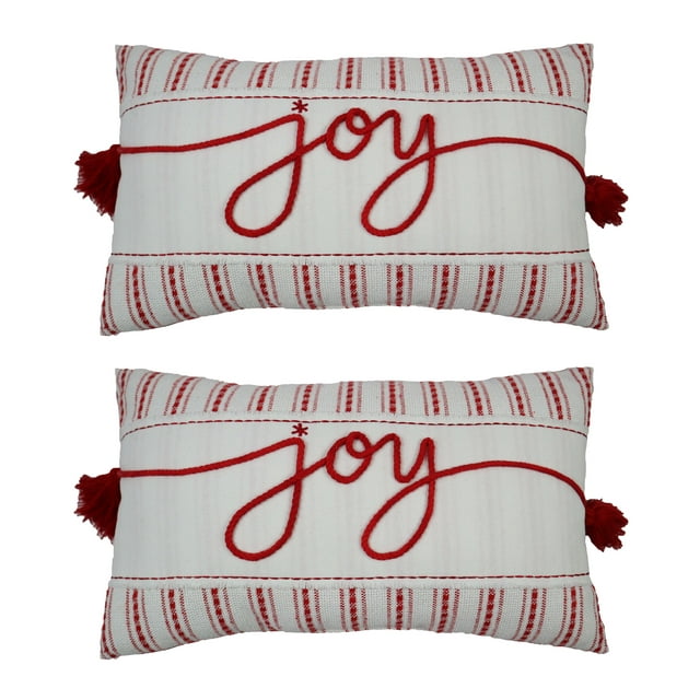 Holiday Time Joy Lumbar Christmas Decorative Pillows, 9x16inch, 2 Count Per Pack
