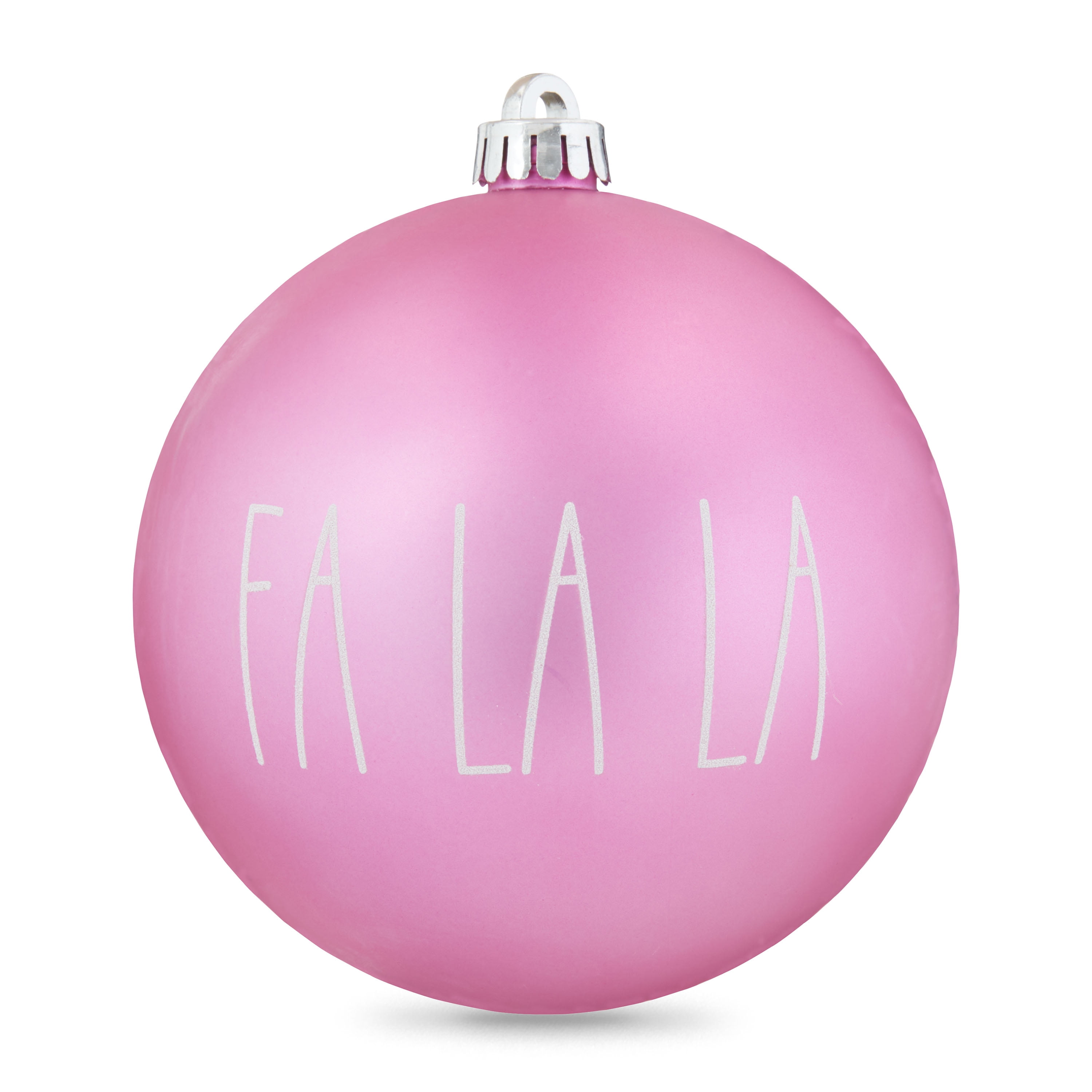 Holiday Time Jumbo Matte Pink Fa La La Shatterproof Christmas Ornament