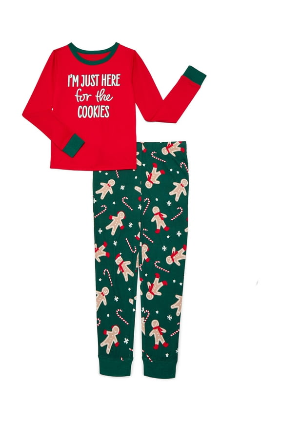 Kids Matching Family Pajamas Gingerbread Cookie Top and Pants Set, 2-Piece, Sizes 6-12