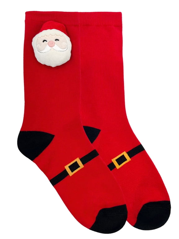 Kids Santa 3D Pom Crew Socks, 1-Pack, Sizes S/M-M/L