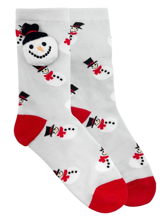 Kids Snowman 3D Pom Crew Socks, 1-Pack, Sizes S/M-M/L