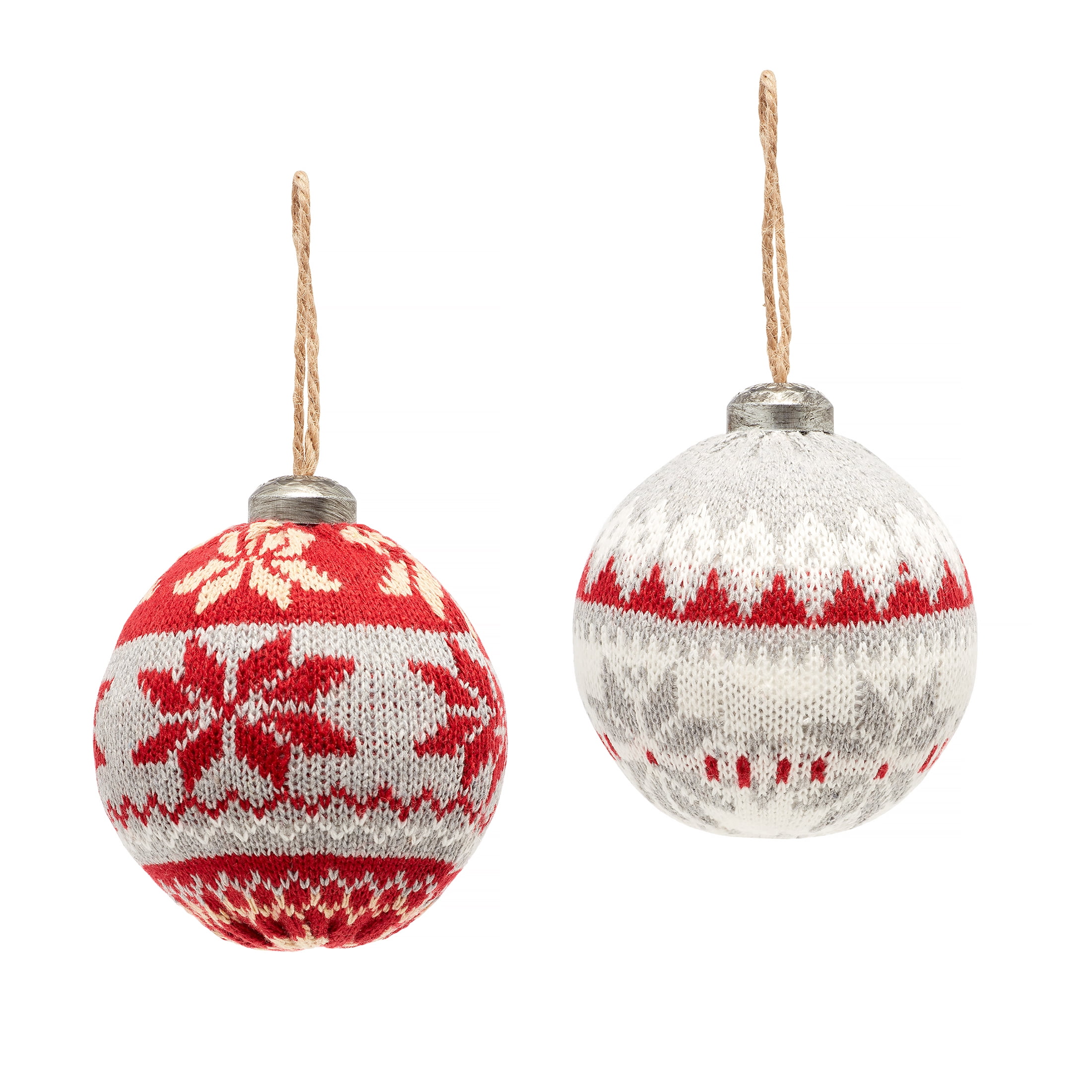 Holiday Time Knit Ornaments, Red & Gray, 2 Count - Walmart.com